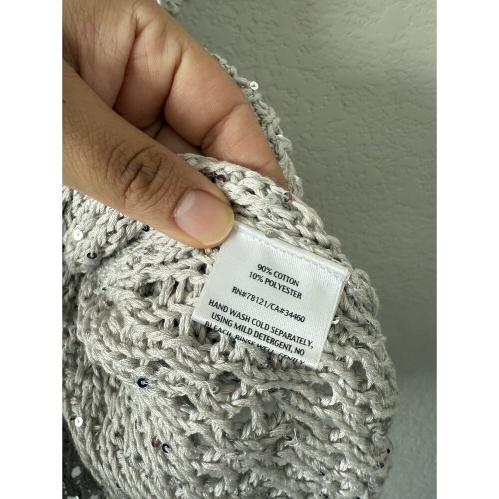 Eileen Fisher Sequin Open Knit Sleeveless Cami Tank Top Coastal Boho Beachy L - Picture 6 of 8